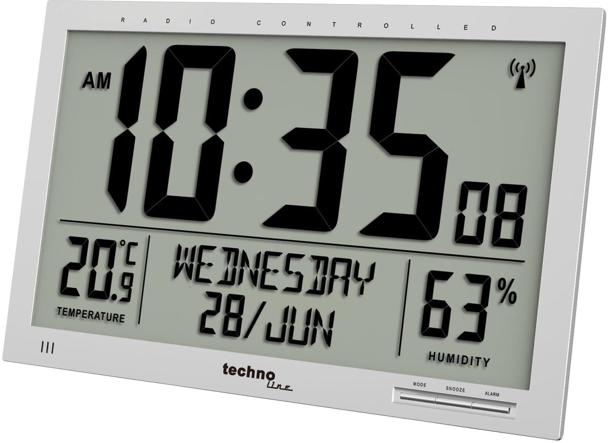 Omgoods - techno line WS 8013 - Digitale XL Funkwandklok met Temperatuurweergave