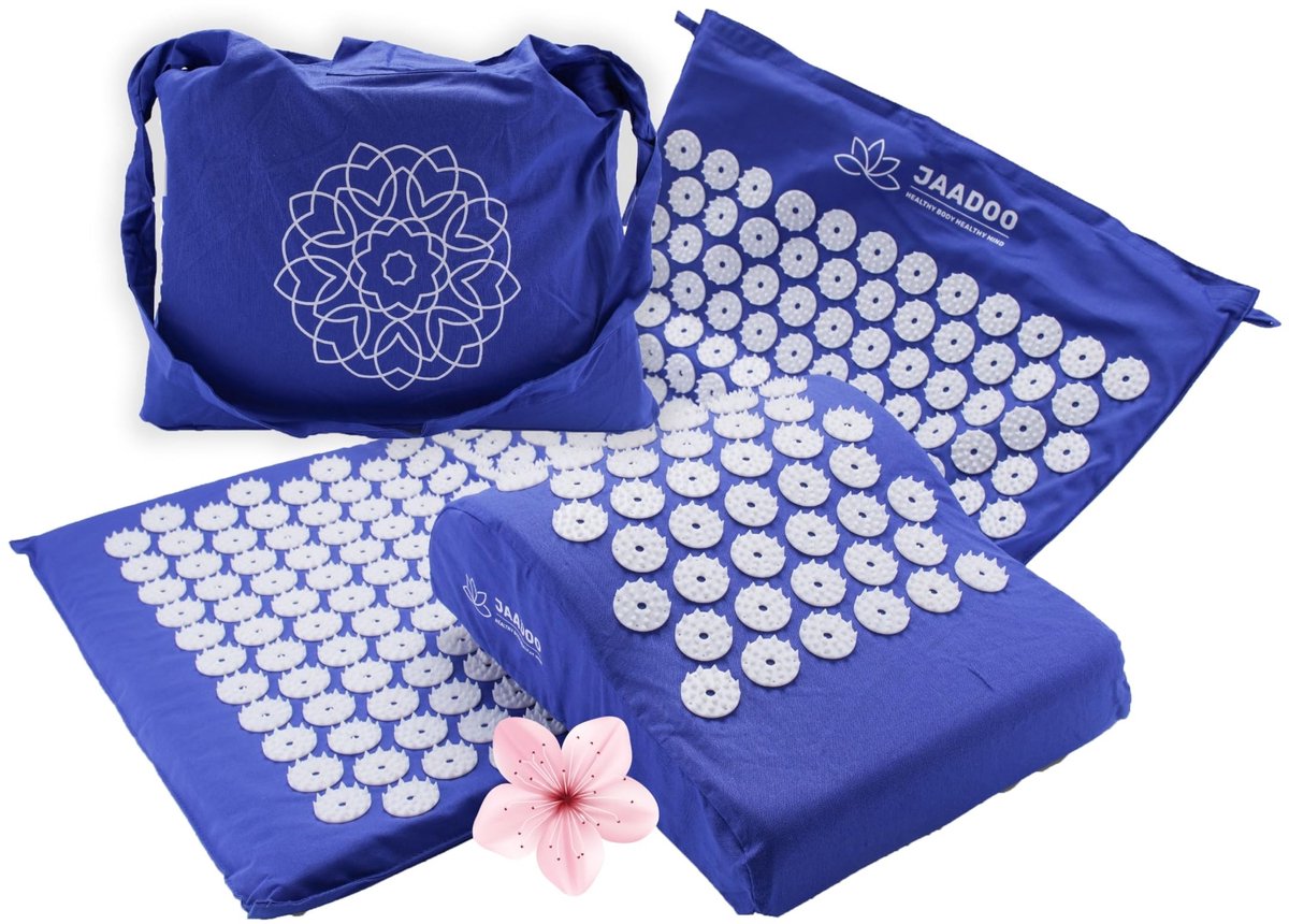 Omgoods - Acupressuurmat met Kussen - Perfect voor Beginners (Geheugenfoam) - Pure Ontspanning - 100% Katoenen Cover - Blauw
