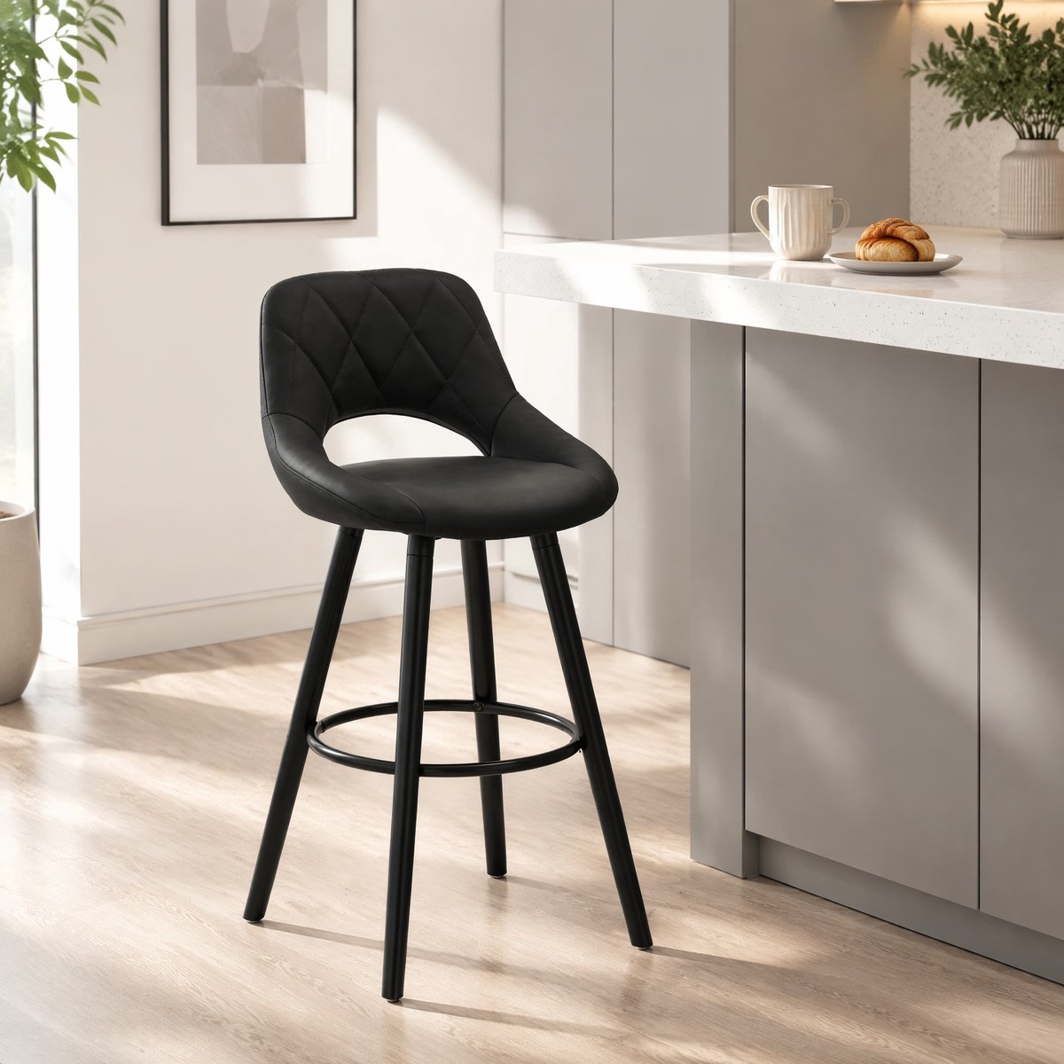 COVREO Barkruk 43x43x91 cm antraciet, stof en hout met rugleuning