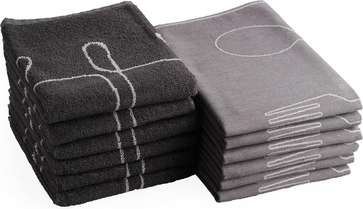 Keuken- en theedoeken set 12-delig - 100% katoen - Oeko-Tex gecertificeerd - Ideaal voor dagelijks gebruik - SnelShoppen