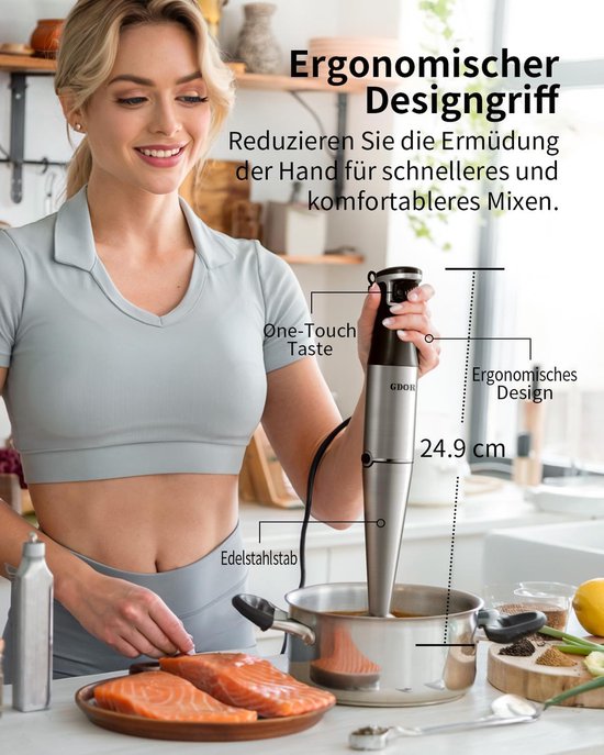 SnelShoppen - Handmixer 5-in-1 RVS, 1100 W, Traploze Snelheidsregeling, Met 2 Kloppers, 800 ml Maatbeker, 600 ml Hakker voor Keuken en Koken — afbeelding 4