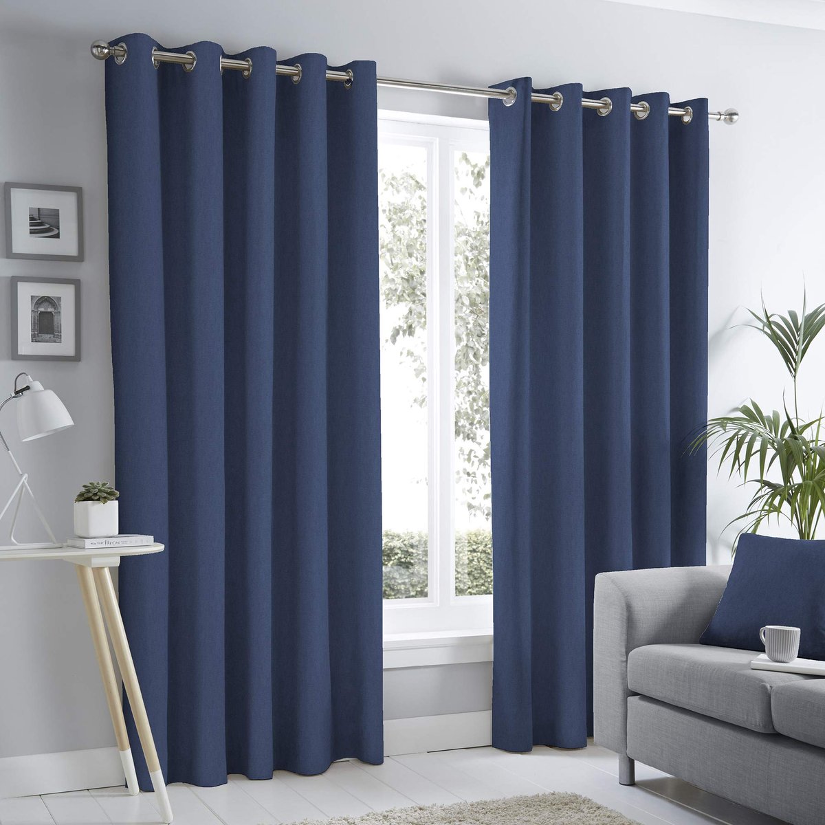 SnelShoppen - Fusion Sorbonne Gordijnen met Ringen - Marineblauw - 117 x 183 cm - 100% Katoenen Thermische Raambekleding - 2 Panelen voor Slaapkamer e