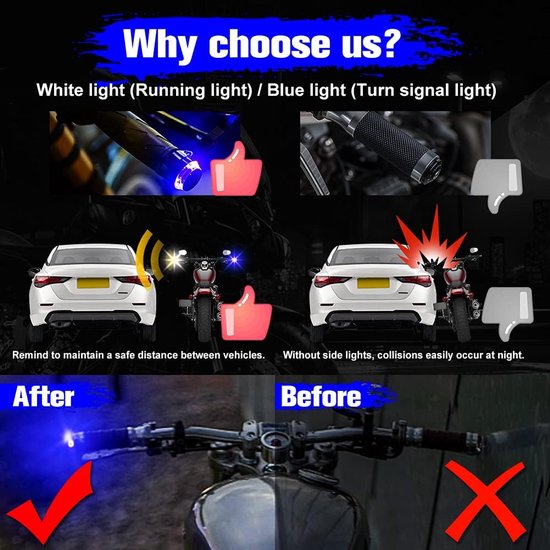 KZQ 2-delige LED richtingaanwijzers voor motor en fiets - Dubbele kleur stuurplug knipperlichten - Wit en blauw — afbeelding 4