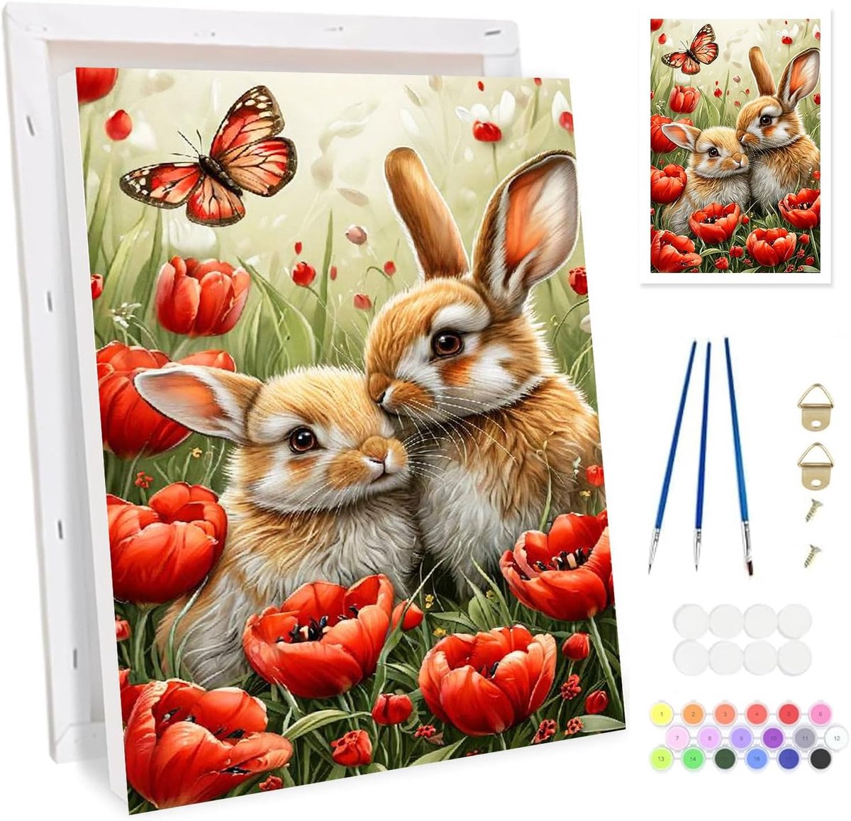 Schilderen op nummer konijn - met lijst - voor volwassenen - creatieve DIY schilderset - ShopVlot