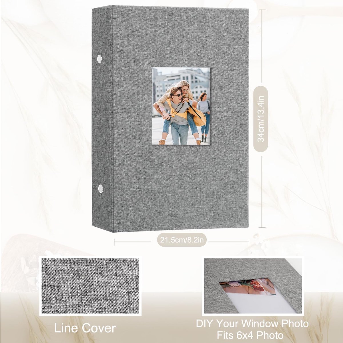 SnelShoppen - Miaikoe Fotoalbum 300 Vakken, Insteekalbum voor 300 Horizontale Foto's 10x15 cm, Grijs Linnen Albumboek voor Familie, Bruiloft, Jubileum