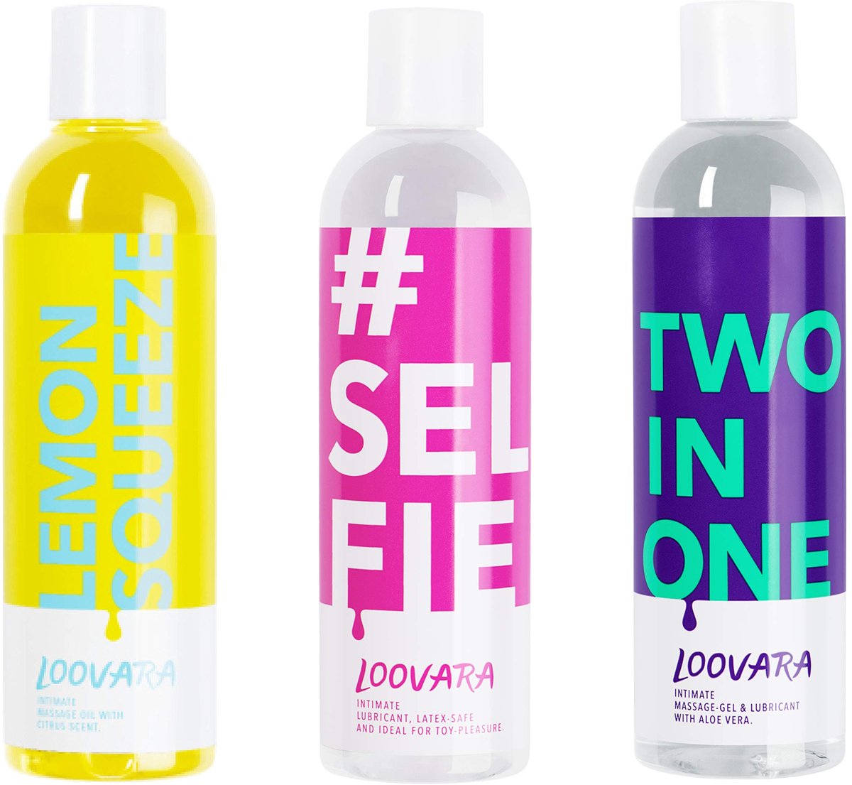Loovara glijmiddel massageolie 3 x 250 ml voordeelverpakking - HAPPY WEEKEND - Voedende massageolie glijmiddelset, veilig te gebruiken met condooms, ideaal voor voorspel
