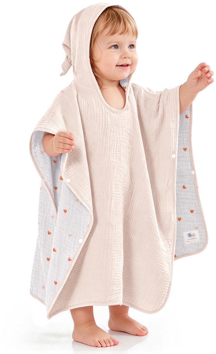 SnelShoppen - Badponcho Kinderen Capuchonhanddoek Baby 100% Mousseline Katoen - Zacht, Ademend, Ideaal voor Zwemmen, Strand, Bad en Kamperen - Schatti