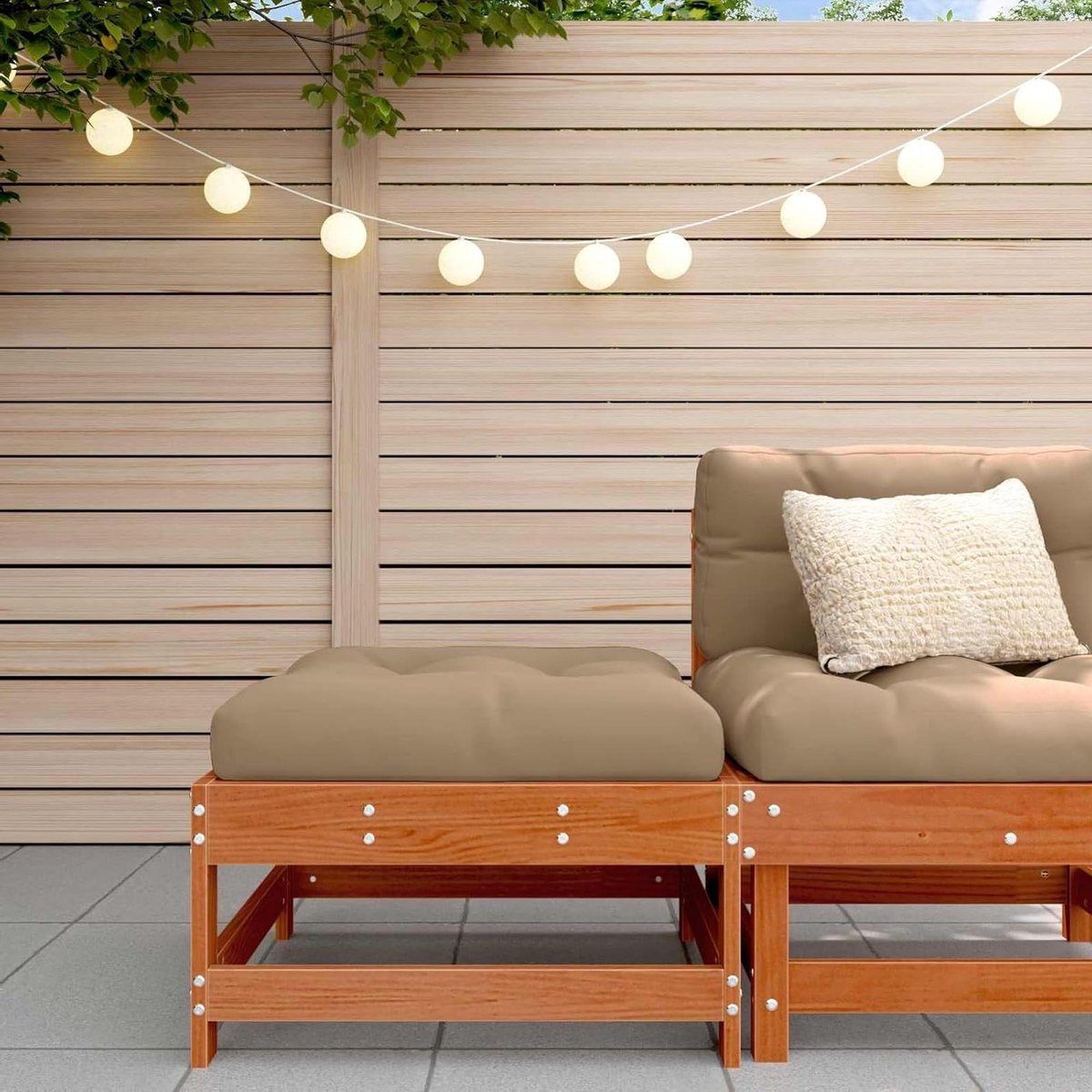 Voetsteun Tuin - Hocker Kussen - Ontspannen Zitten - Massief Grenenhout - 62 x 62 x 32 cm - Taupe