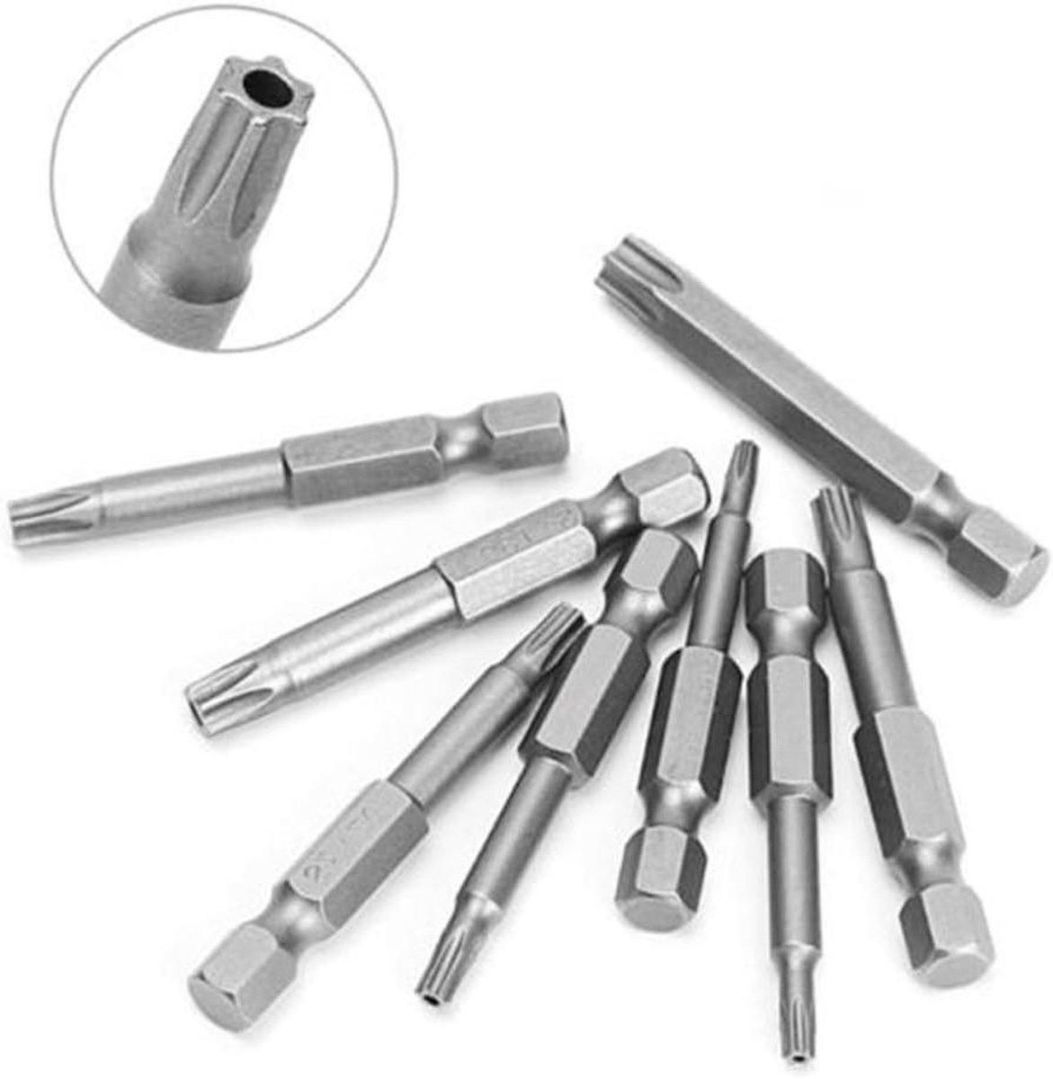Torx Schroevendraaier Bits - Schroefbitset Torx - Reparaties Uitvoeren - Magnetisch Hol Ontwerp - 8 Stuks - Zilver