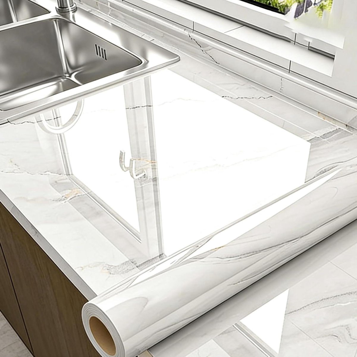 Keukenfolie Marmer - Plakfolie Werkblad - Keuken Renoveren - Krasbestendig Waterdicht - 40cm x 5m - Wit