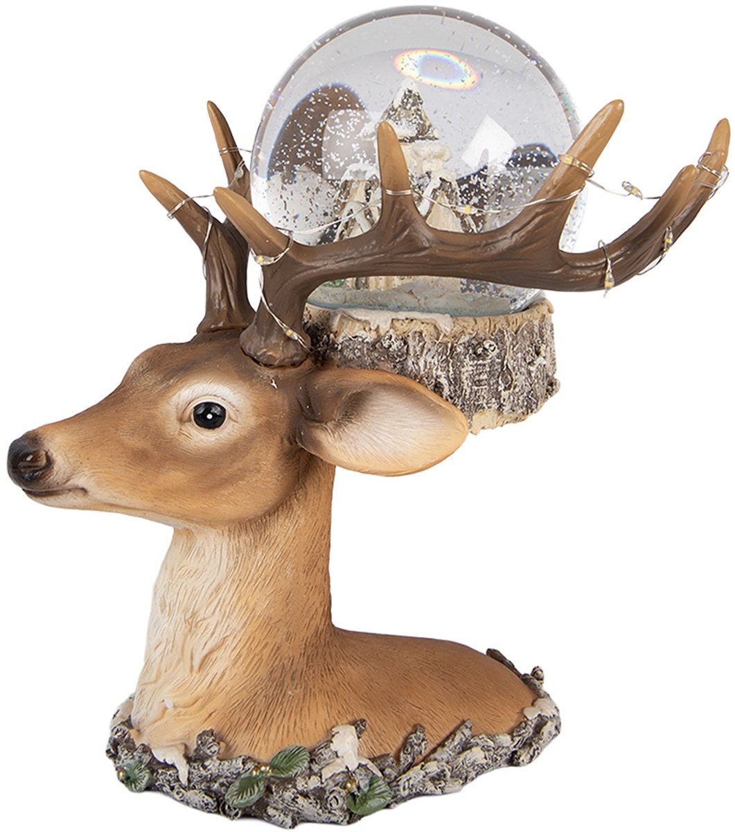 Clayre & Eef Sneeuwbol Hert 18x20x23 cm / 2xAAA Bruin Kunststof