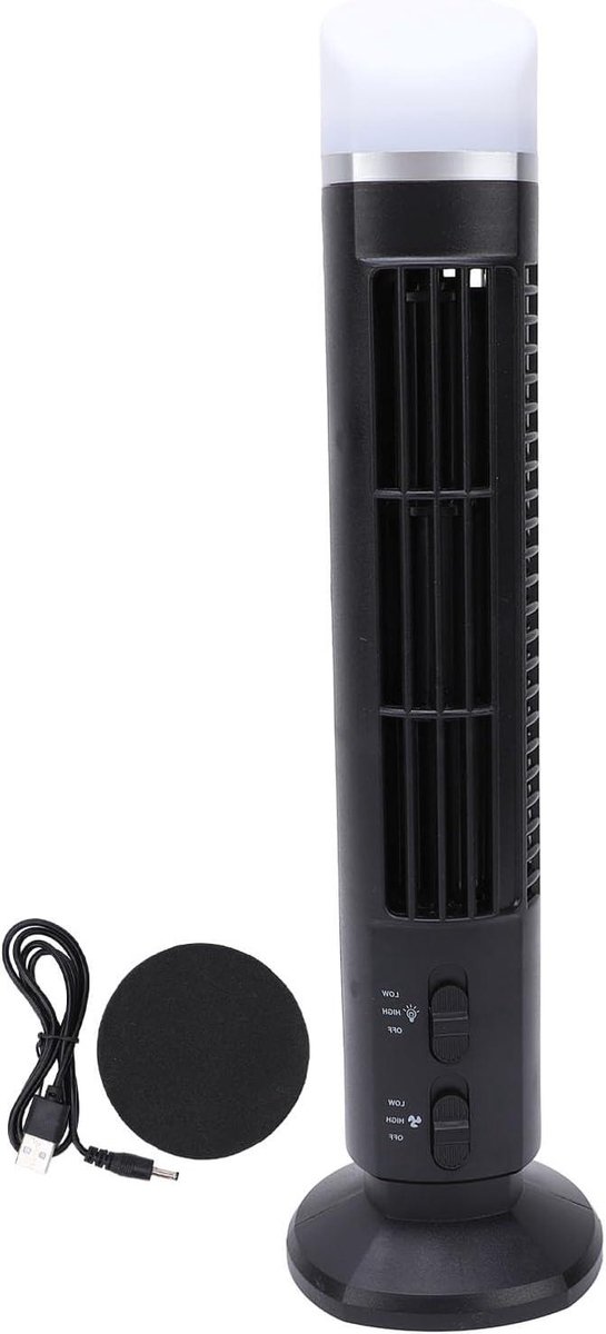 Torenventilator Bladloos - Verstelbare Ventilator - Stille Koeling - 90 Graden Luchtstroom - 39x11x10 cm - Zwart
