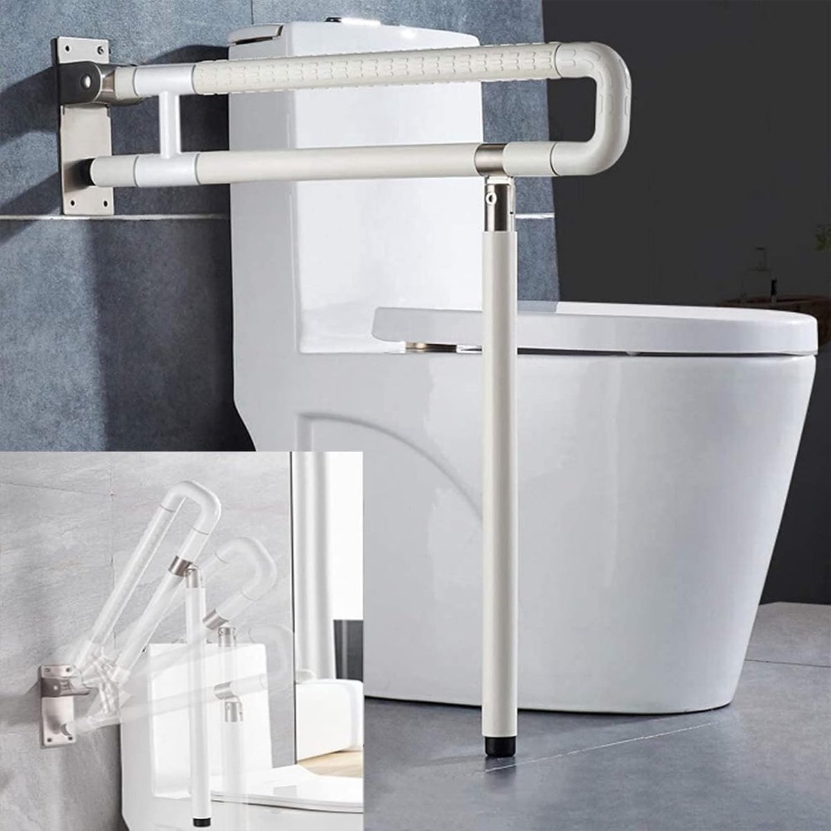 SnelShoppen - Wandsteun Bar, Toilethandgreep, Vouwbaar, Wandmontage, Ondersteunt tot 150 kg, Antislip, 79 x 60 cm, Senioren Steun, Toilet Accessoire