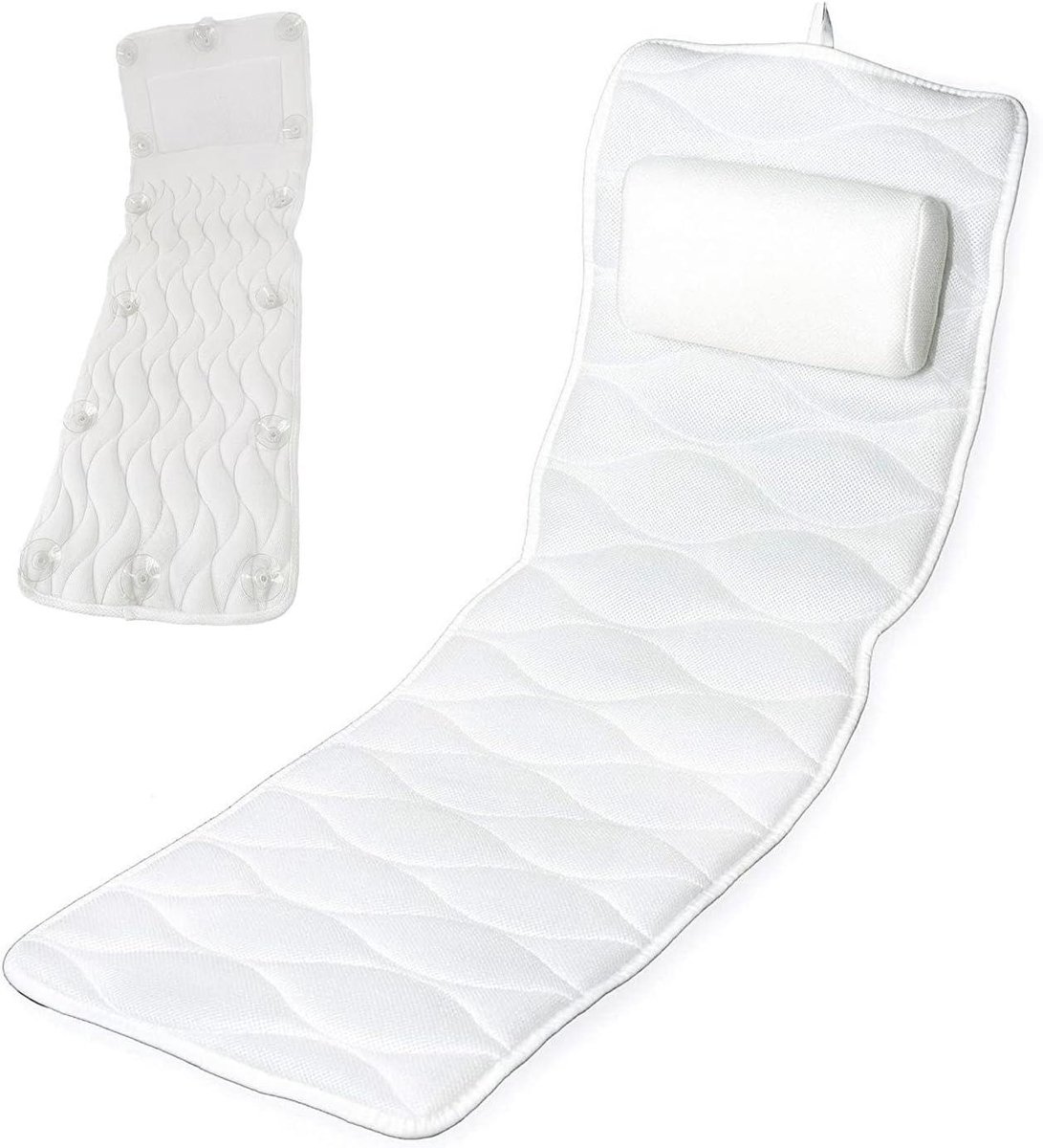 Badkussen Mat - Neksteun Kussen - Ontspannen Baden - 14 Antislip Zuignappen - 125x44cm - Meerkleurig