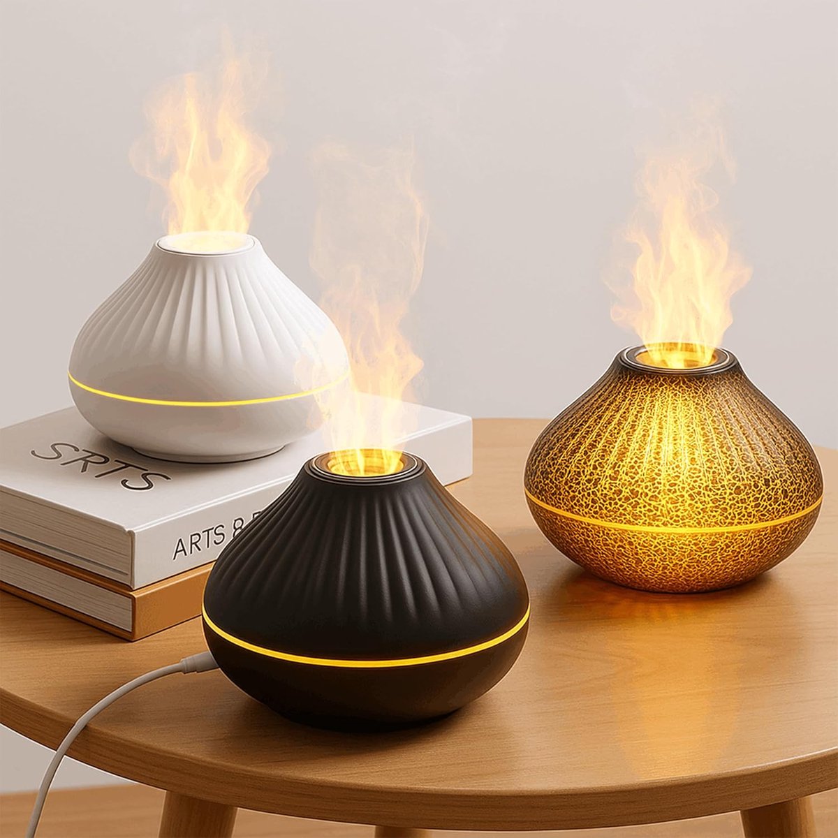 SnelShoppen - ALMA® Diffuser & Luchtbevochtiger met Essentiële Olie Effect Vlam – 7 Kleuren, Ultra-Stil, Automatische Uitschakeling – Ideaal voor Thui