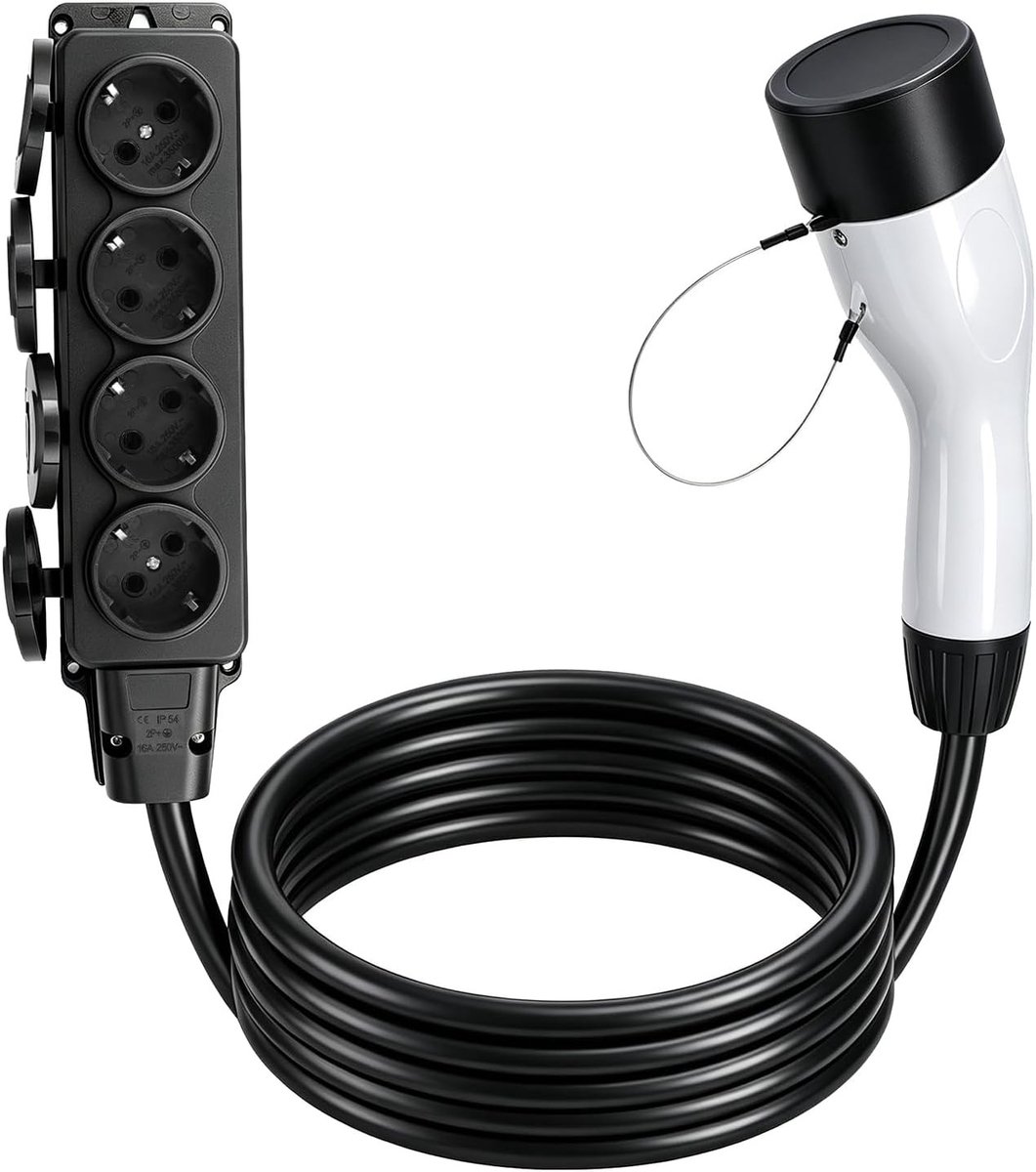 Oplader voor elektrische voertuigen, 3.5 kW, 220 V, 30 cm kabel, 1 naar 4 EU stekker splitter, Type 2 plug, V2L voertuigadapter voor 16 A ontlading