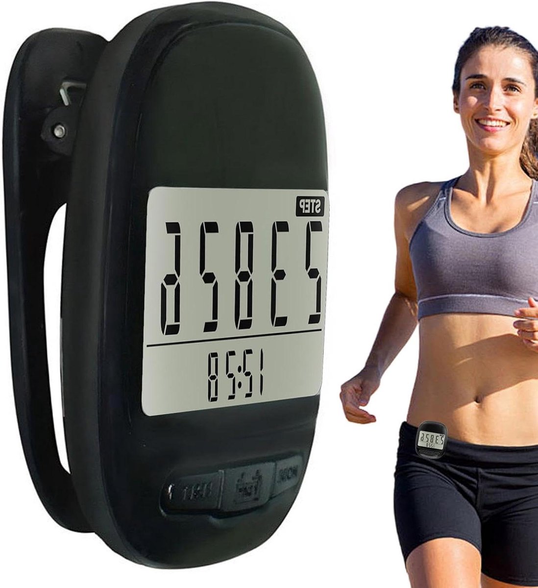 Stappenteller Clip - Fitness Tracker - Fitness Doelen - Extra Breed Display - 6 x 5 x 2.2 cm - Zwart