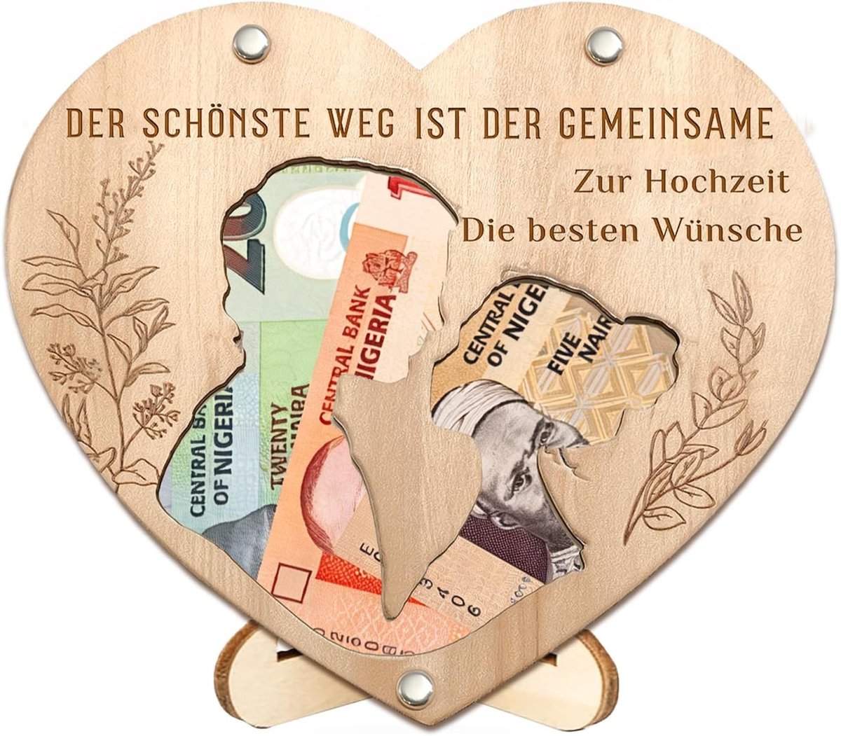 Houten Hartbox - Lasergravure - Voor Geldgeschenk - Stijlvol Bruiloftsgeschenk