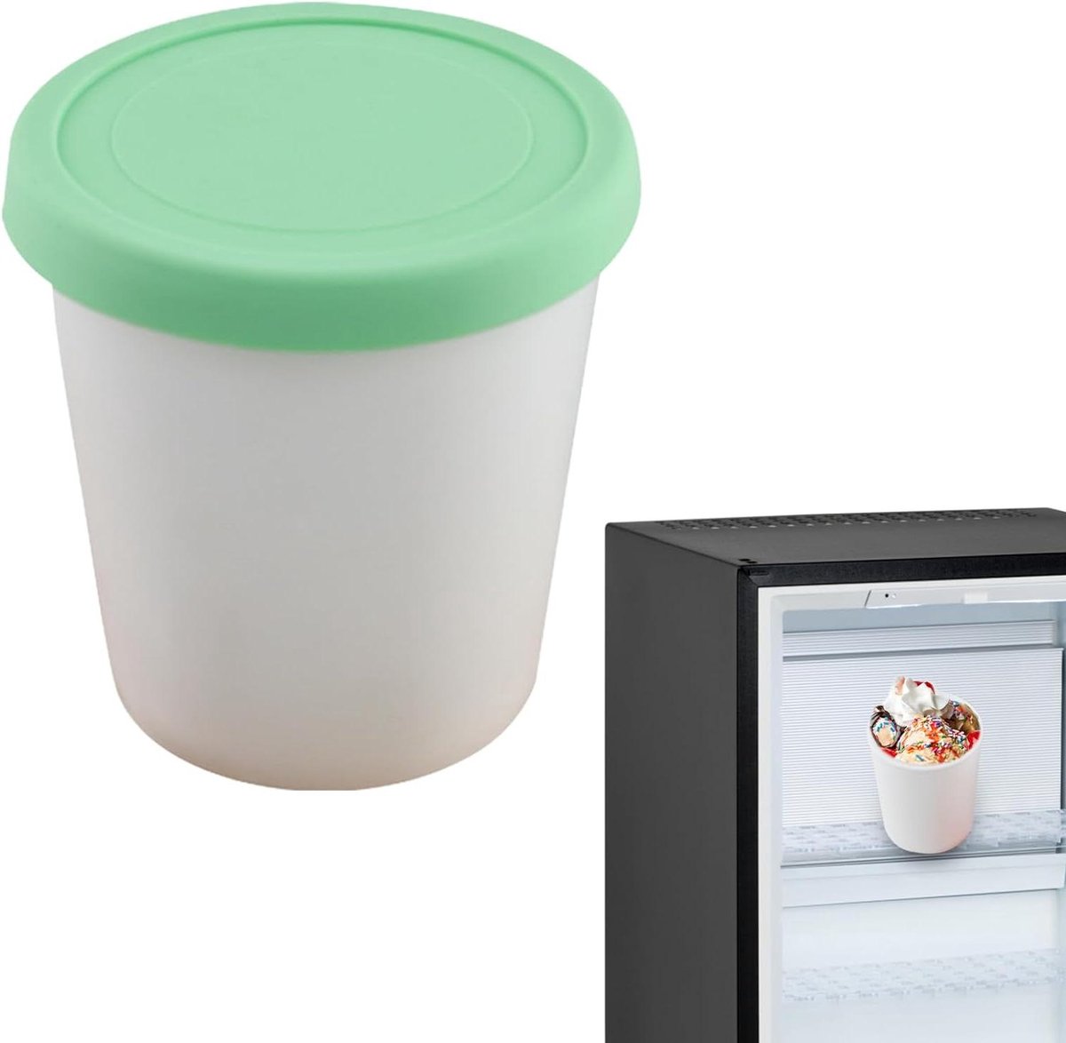 IJscontainer met deksel - IJsopslagbak Dessertcontainer - Zelfgemaakt ijs bewaren - Lekvrij ontwerp - 1000ml - Lichtgroen