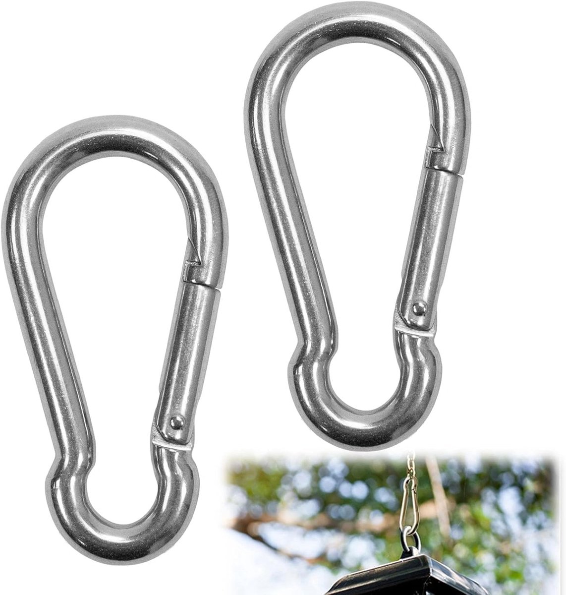 SnelShoppen - Set van 2 Carabiner Haakjes Carbon Staal 12 x 140 mm Premium Snap Haak Klein Duurzaam Voor Schommels Koord Doe-Het-Zelf Boot