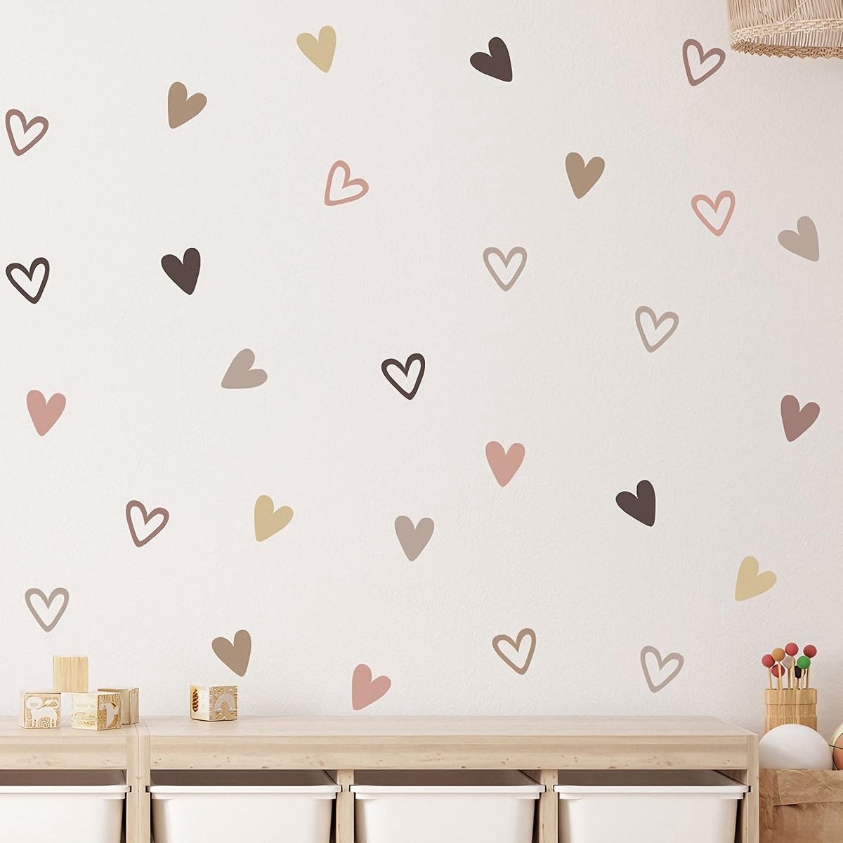 SnelShoppen - 48 stuks muurstickers kinderkamer meisjes harten muurstickers set boho decoratie babykamer muursticker zelfklevend voor slaapkamer woonk