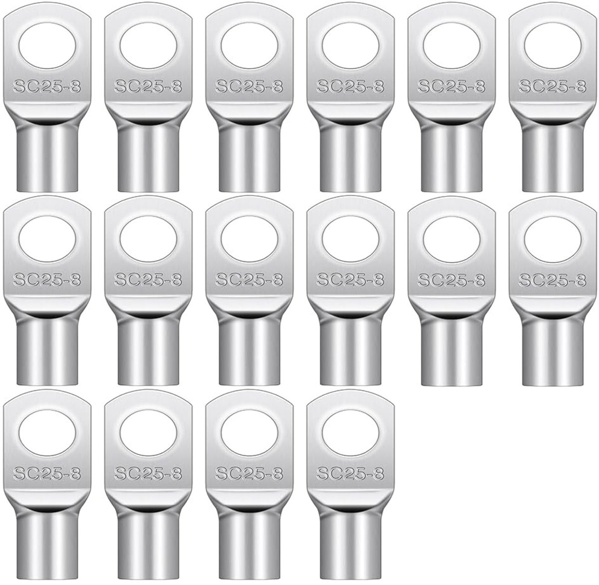 Set van 16 Ring Lugs 25 mm² M8 Niet-Geïsoleerde Lugs van Versterkt Koper voor Accu, Motorfiets en Zonnepanelen
