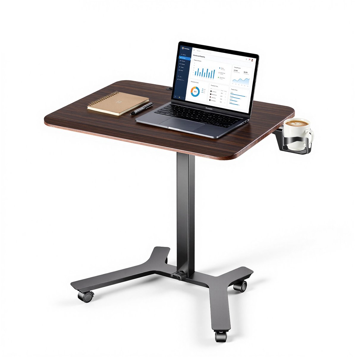 Vevor in Hoogte Verstelbaar Bureau/Computerbureau 715x520x(725-1070)mm, Metalen Frame, MDF-Blad, Draagvermogen van 15 kg, Zwenkwielen met 2 Remmen, Mobiel Bureau voor Thuiswerkplek/Studie Bruin & Zwart