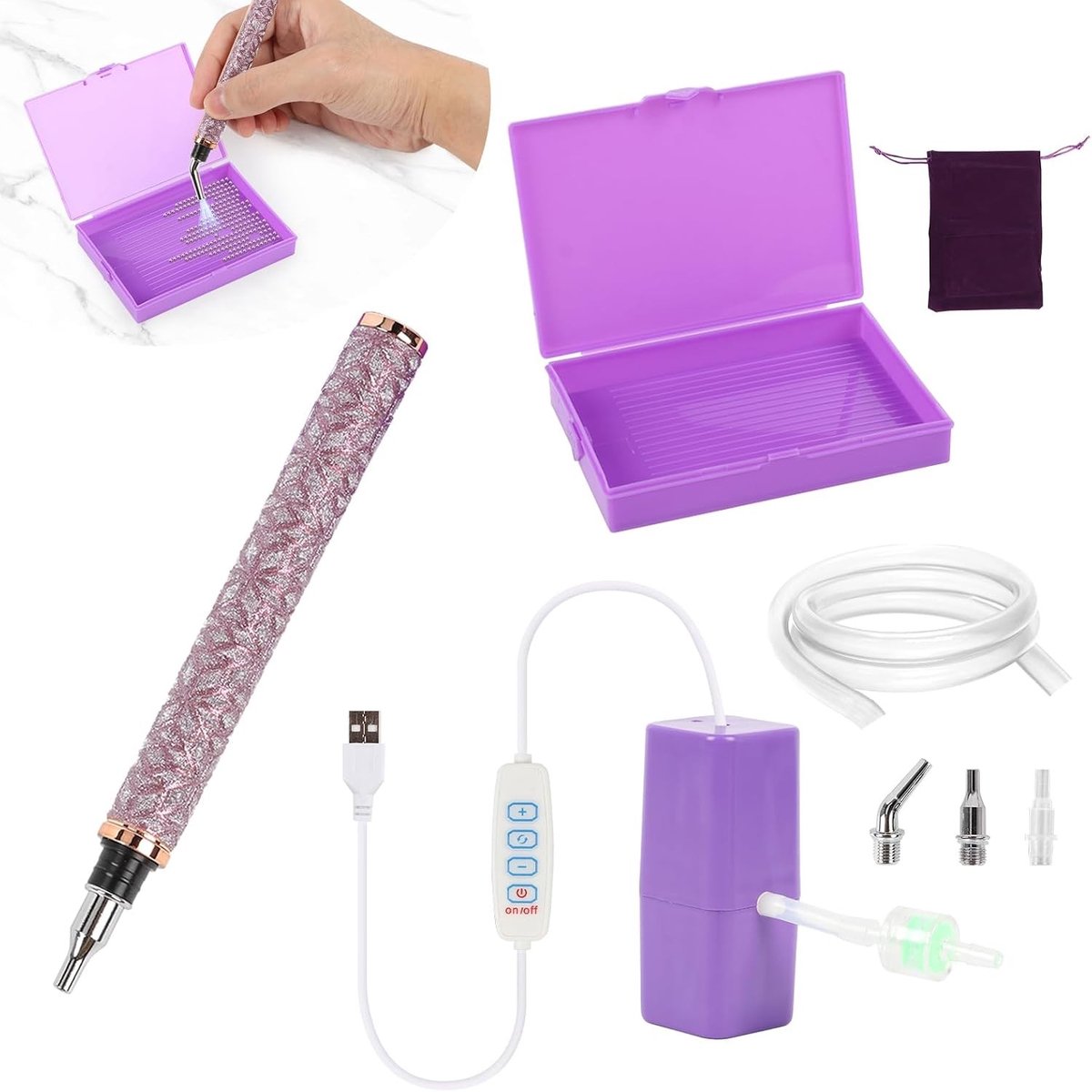 Elektrische Diamant Schilderpen met Opbergcompartiment, USB-C Accessoires voor Diamant Schilderen, Perfect voor Borduren en Nagelkunst