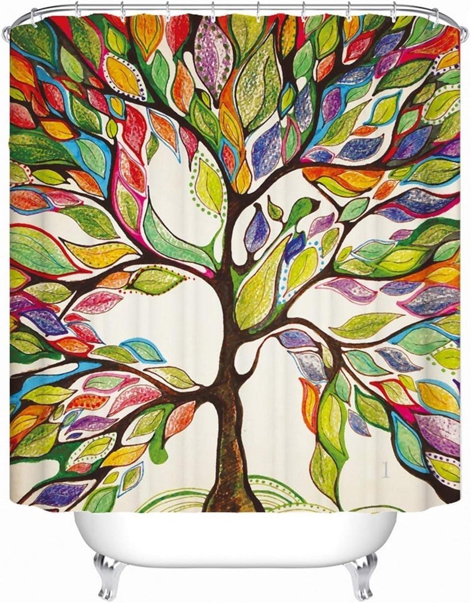 SnelShoppen - Kleurrijke boom douchegordijn 240x200cm waterdicht polyester anti-schimmel voor badkamer en douche, 12 haken inbegrepen