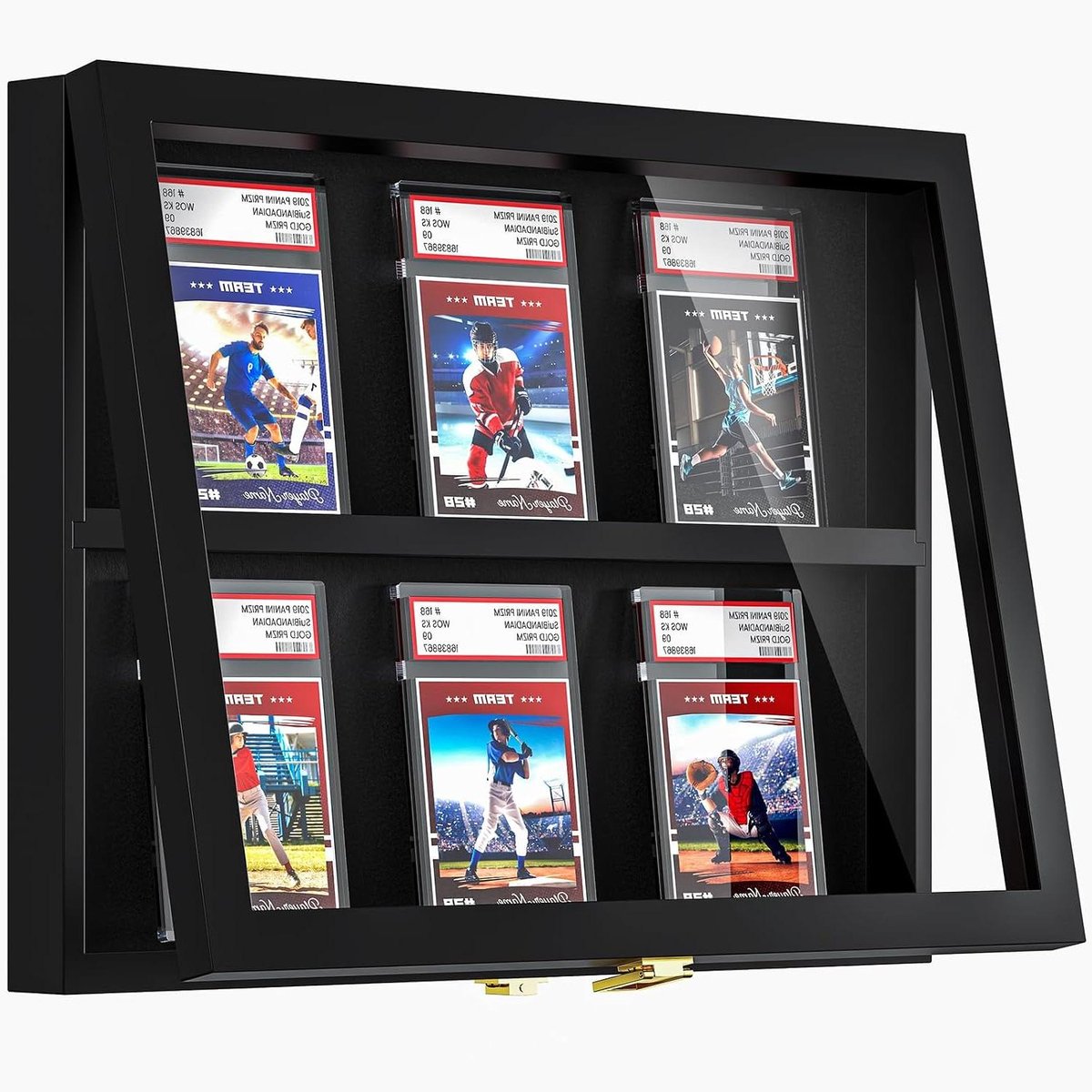 Verzamelkaarten Display Case - Vitrinekast Kaartenhouder - Kaarten Presenteren - Houten Frame Acryldeur - 6 Kaarten - Zwart