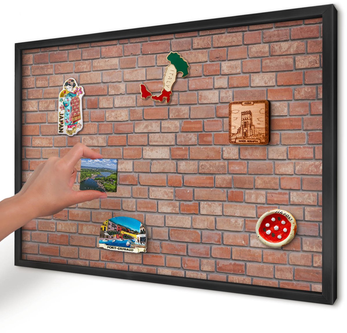 Artprintcave Bruin Magneetbord mit Zwart Frame - 60x40 cm - Bakstenen Muur Magnetische Organizer - Industrieel/Loft Magneet Bord mit Frame - Texturen