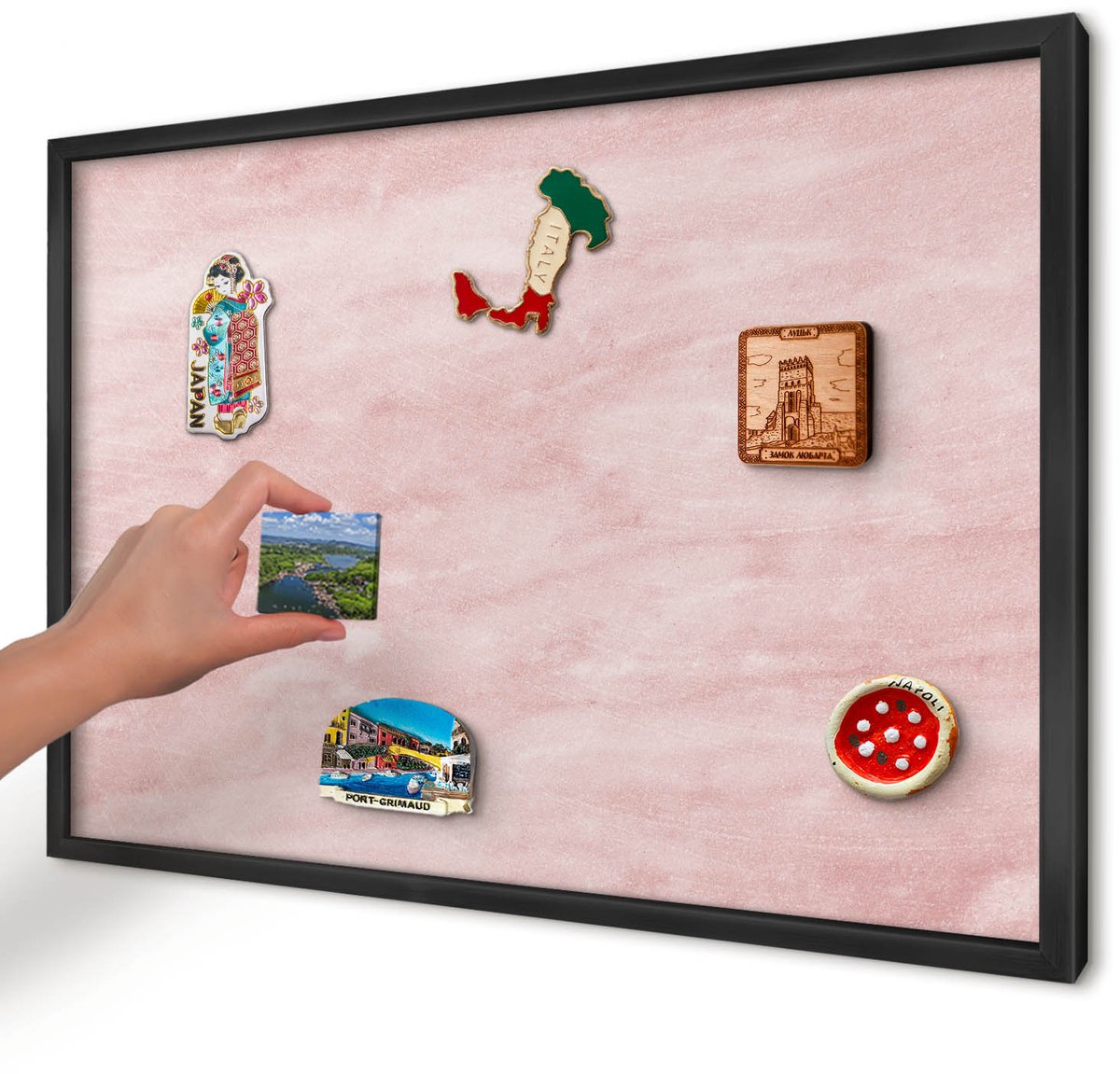 Artprintcave Roze Magneetbord mit Zwart Frame - 60x40 cm - Roze Textuur Bord Voor Magneten - Minimalist Memobord Keuken - Achtergronden En Patronen