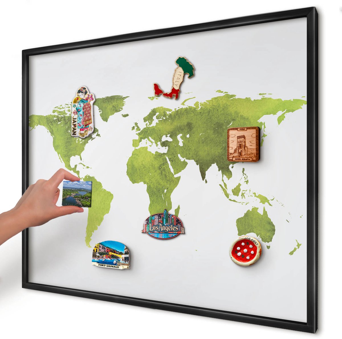 Artprintcave Groente Magneetbord mit Zwart Frame - 80x60 cm - Groene Kaart Magneetbord Voor Foto's - Waterverf Magnetisch Bord - Kaarten