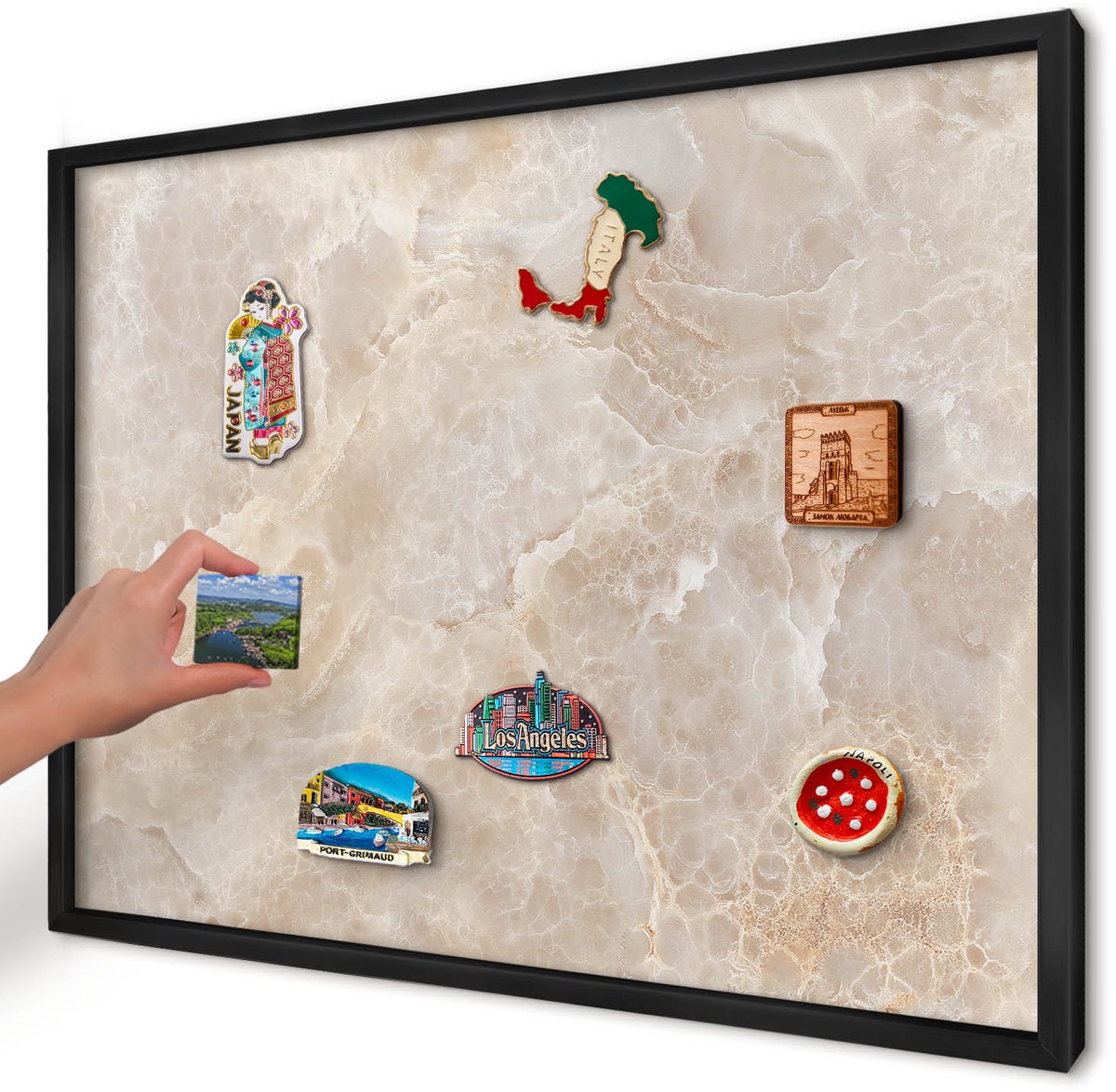 Artprintcave Romig Magneetbord mit Zwart Frame - 70x50 cm - Crème Marmer Bord Voor Magneten - Modern Notitiebord - Texturen