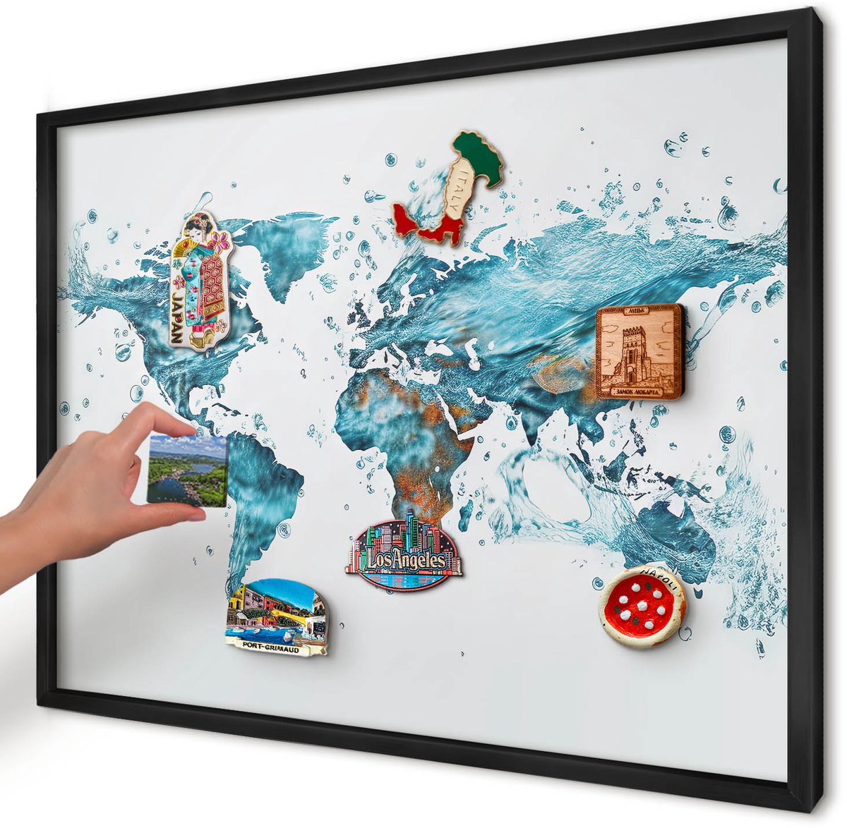 Artprintcave Turkoois Magneetbord mit Zwart Frame - 70x50 cm - Waterkaart Magnetisch Bord Voor Magneten - Abstract Wandbord Magnetisch - Kaarten