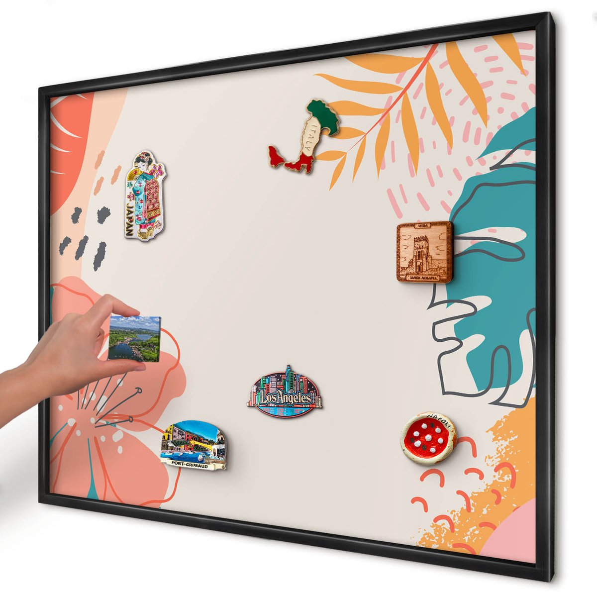 Artprintcave Romig Magneetbord mit Zwart Frame - 80x60 cm - Moderne Natuur Wandbord Magnetisch - Abstract Magneetbord Voor Keuken - Bloemen En Planten