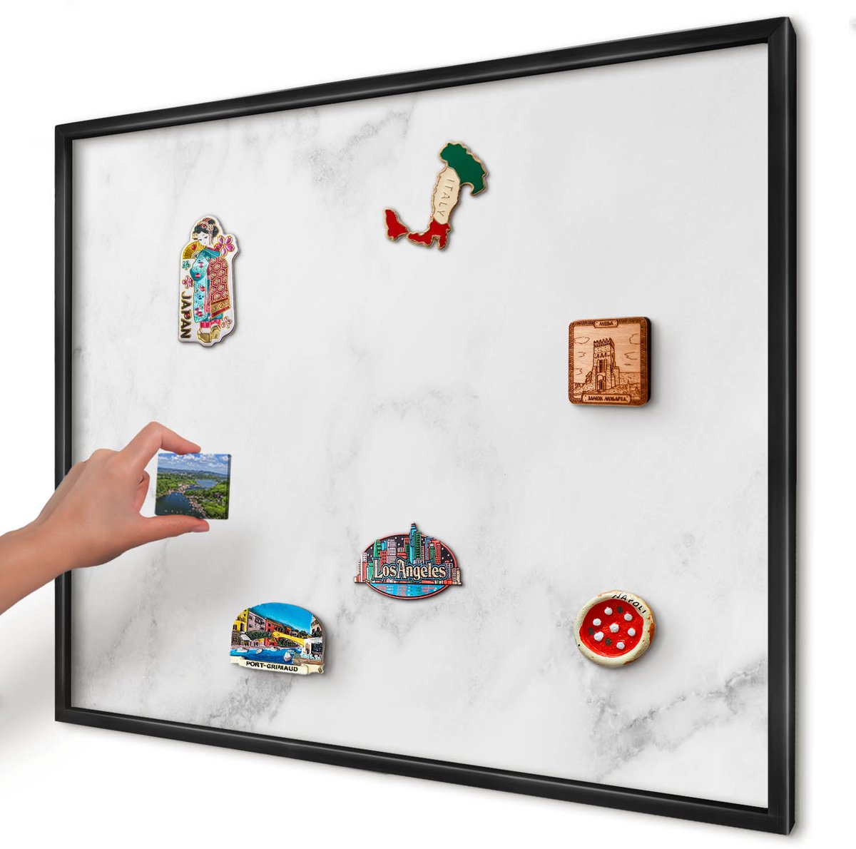 Artprintcave Wit Magneetbord mit Zwart Frame - 80x60 cm - Elegant Marmer Magneetbord Voor Keuken - Minimalist Magnetisch Bord Voor Magneten - Texturen
