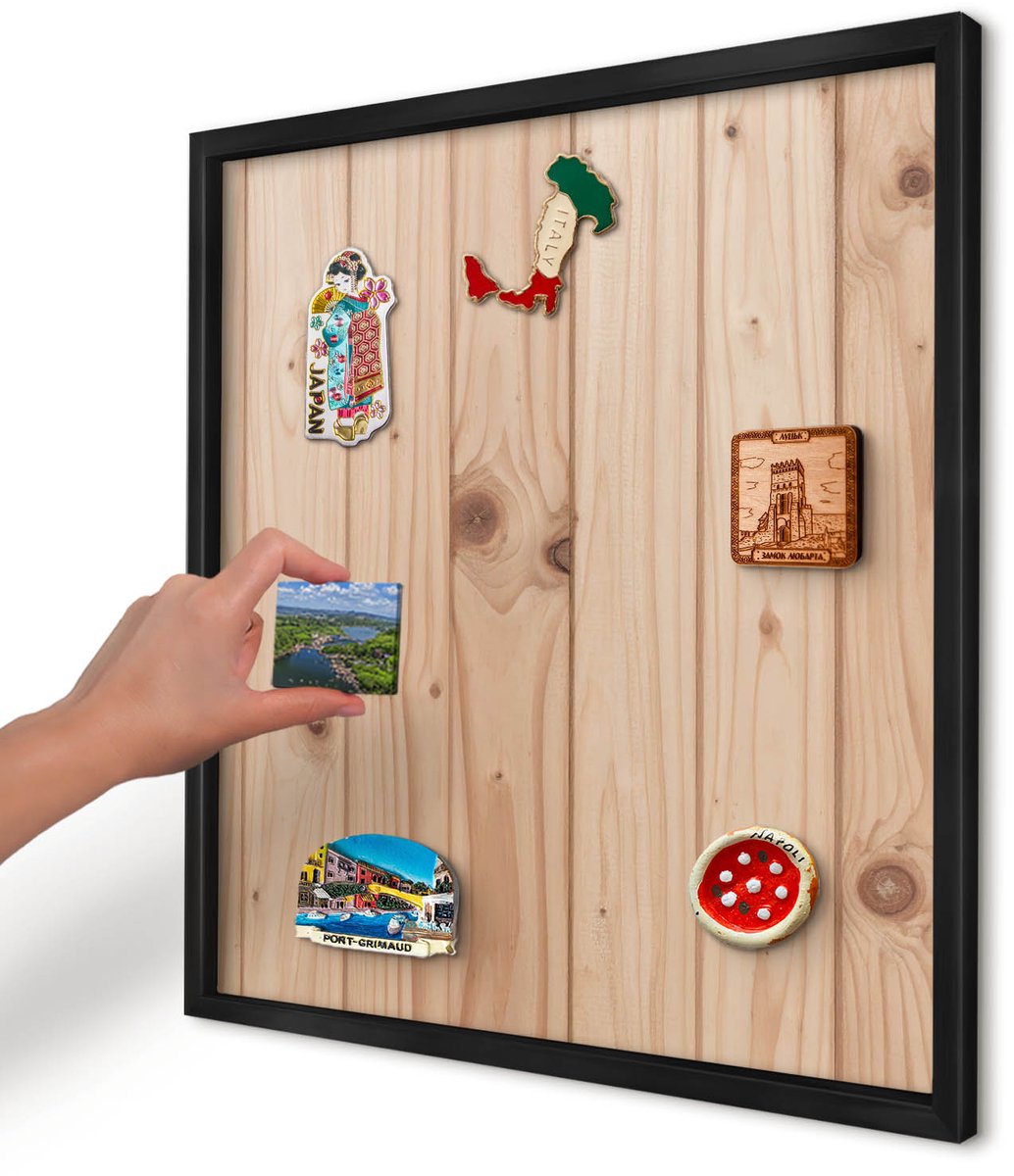 Artprintcave Beige Magneetbord mit Zwart Frame - 50x50 cm - Houten Patroon Memobord Keuken - Rustiek Notitiebord - Texturen