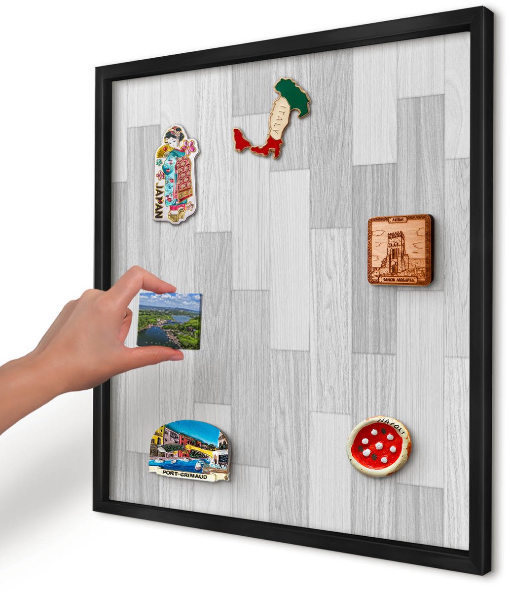 Artprintcave Grijs Magneetbord mit Zwart Frame - 50x50 cm - Houtstructuur Magnetische Organizer - Minimalist Bord Voor Magneten - Texturen