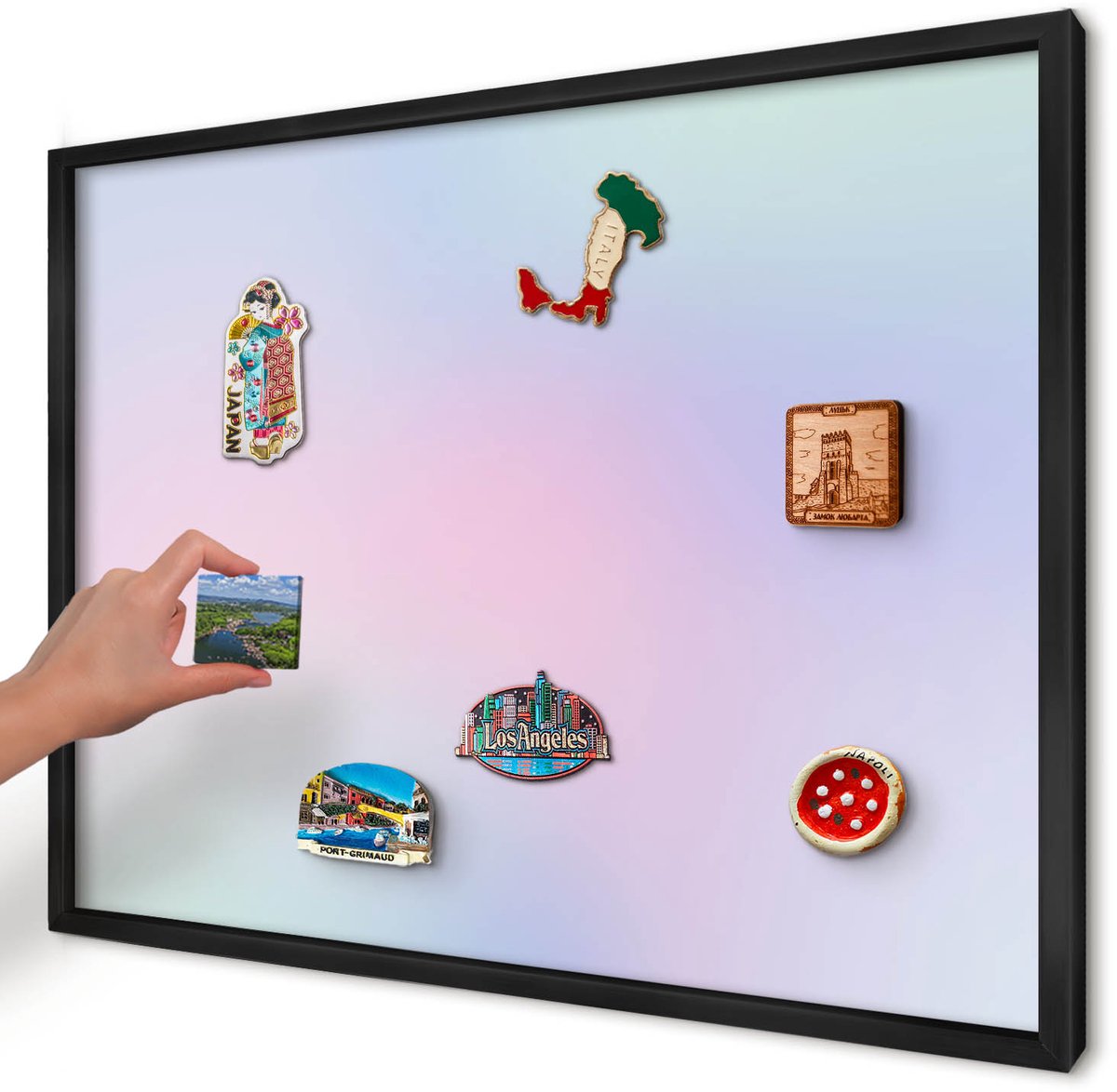 Artprintcave Blauw Magneetbord mit Zwart Frame - 70x50 cm - Pastelkleurige Overgang Magnetisch Bord Voor Magneten - Minimalist Magnetische Organizer - Abstractie