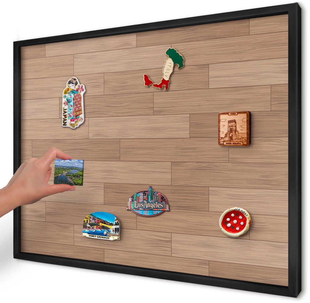 Artprintcave Bruin Magneetbord mit Zwart Frame - 70x50 cm - Houten Patroon Magneetbord Voor Foto's - Rustiek Magnetisch Bord Voor Magneten - Texturen