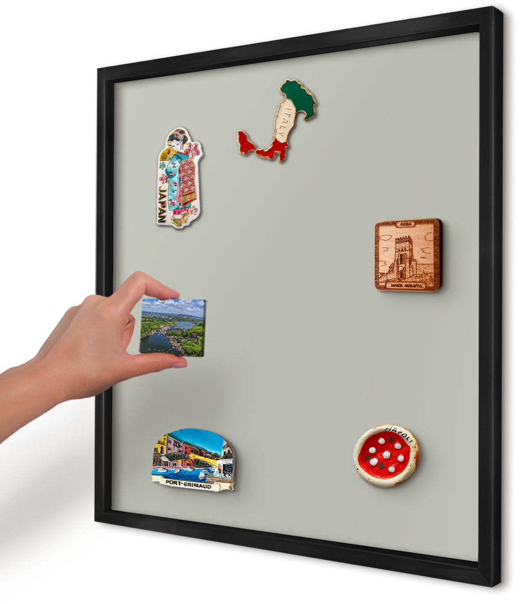 Artprintcave Grijs Magneetbord mit Zwart Frame - 50x50 cm - Warmgrijs Magneetbord Voor Foto's - Minimalist Magneet Bord mit Frame - Achtergronden En Patronen
