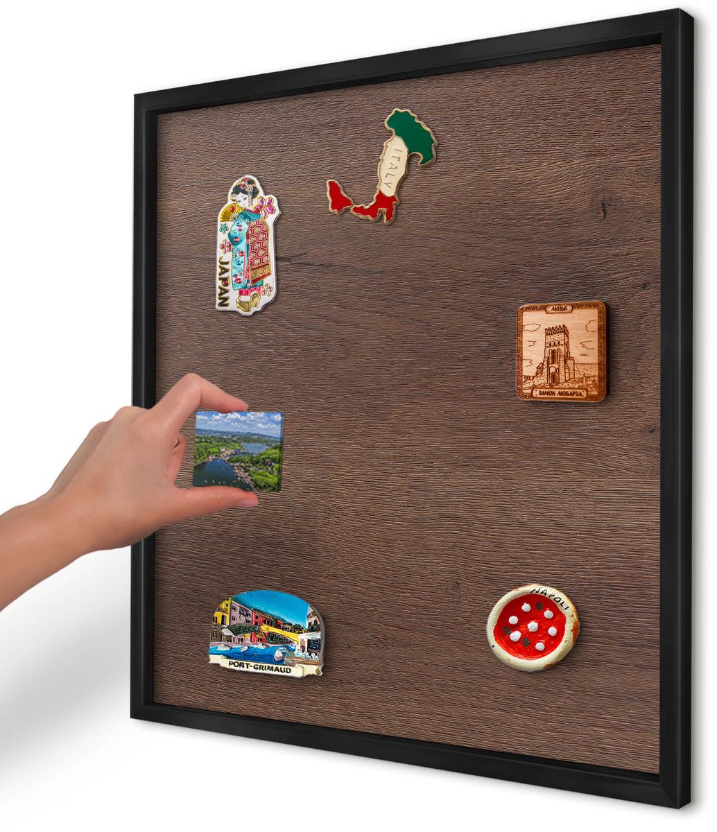 Artprintcave Bruin Magneetbord mit Zwart Frame - 50x50 cm - Bruin Hout Wandbord Magnetisch - Rustiek Magneetbord Voor Keuken - Texturen