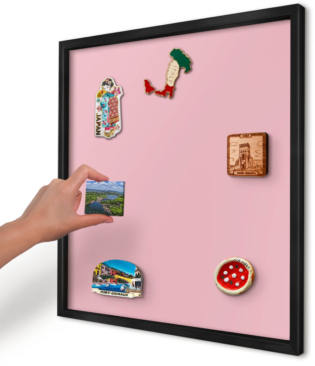 Artprintcave Roze Magneetbord mit Zwart Frame - 50x50 cm - Lichtroze Bord Voor Magneten - Minimalist Magnetisch Bord - Achtergronden En Patronen