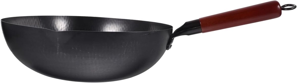 Handgesmede Wok - Koekenpan Keukenpan - Roerbakken Thuis - Uniforme Warmtegeleiding - 54.5 cm Lengte - Zwart