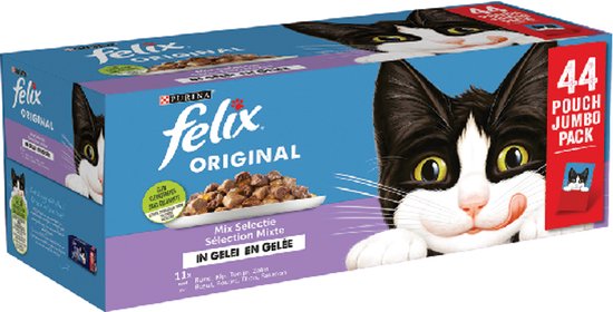 Felix Original in Gelei Mix Selectie - Kattenvoer Natvoer - Rund Kip Tonijn & Zalm - 44 x 85 g
