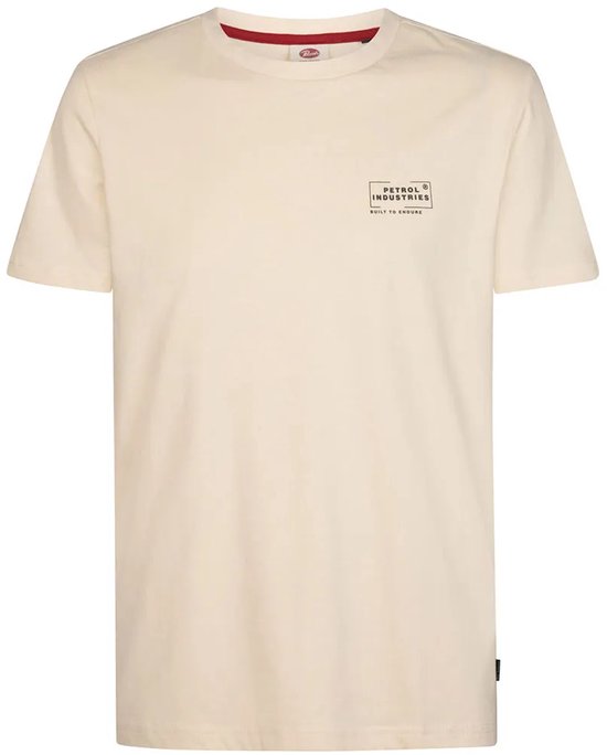 Beige T-shirt met tekst 'Petrol Industries Built to Endure'.