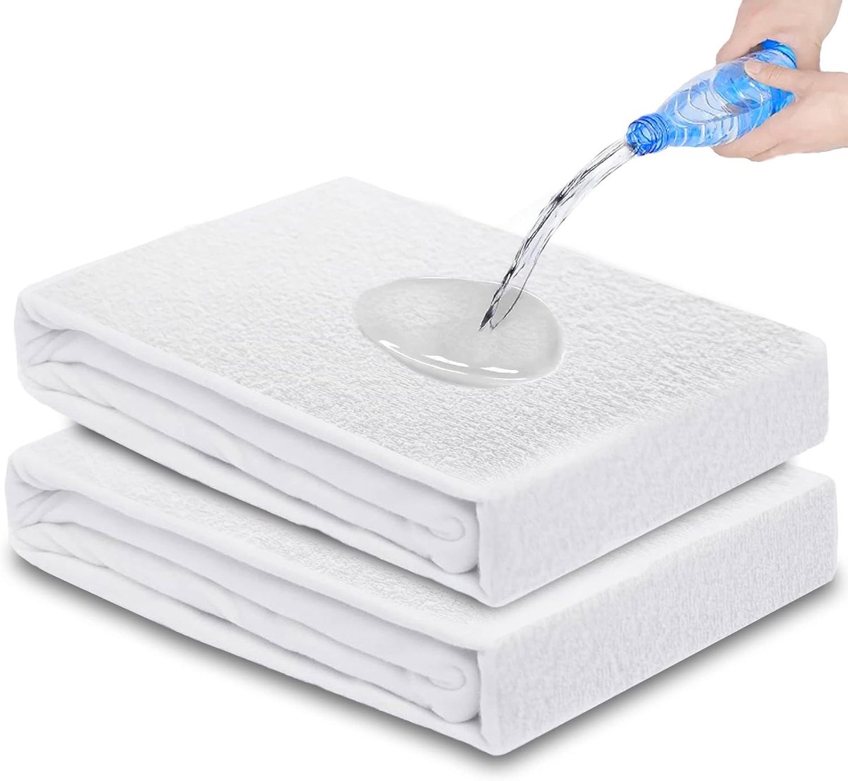 SnelShoppen - 2x Waterdichte Matrasbeschermer - Premium Terry Katoenen Matrasdeken, Ademend, Allround Elastisch 180 x 220 x 30 cm, Perfect voor Kinder