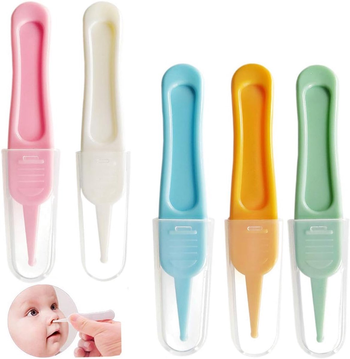 SnelShoppen - Baby Neus Tangen Set van 5 Veiligheidstangen Rond Hoofd Plastic Neus Oor Navel Cleaner Clip Tool voor Kinderen