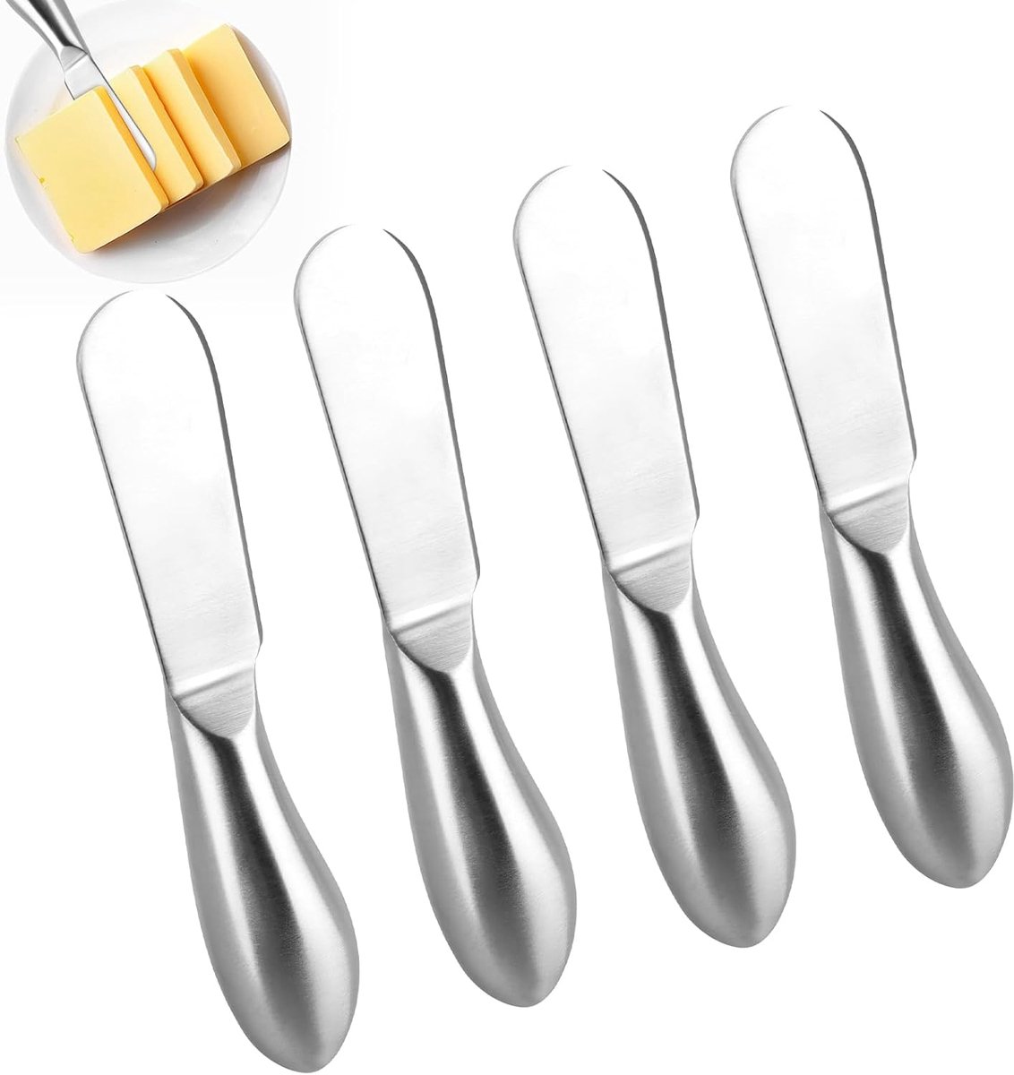 4 stuks, botermes, botersnijder, roestvrij staal, boterstrooier, botermes voor boter, kaas, jam, 13,3 cm